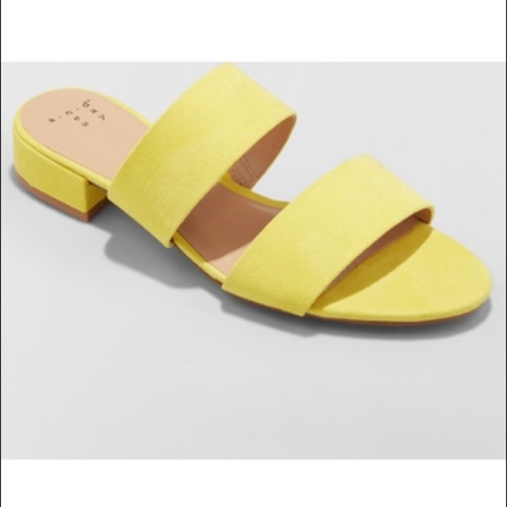 Yellow Summer Block Open Toe Flat Sandals